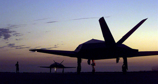 A pair of F-117A Nighthawks from the 8th Fighter Squadron, 49th Fighter Wing prepare to takeoff from Al Jaber Air Base in Kuwait for combat patrol mission over Iraq on March 13, 1998. (US Air Force)